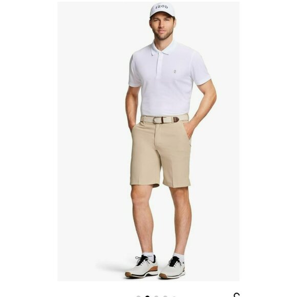 IZOD Mens Classic Fit Golf Shorts size 34 Khaki Tan Beige New NWT Micro Poly - Picture 1 of 5